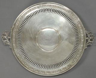 Appraisal: Sterling silver reticulated footed serving charger dia plus handles t