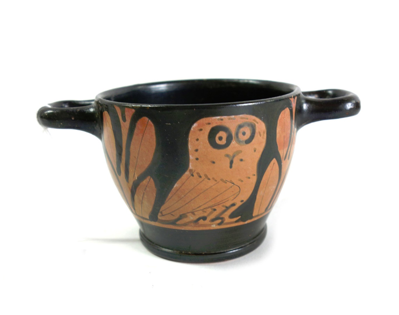 Appraisal: An attic red figured owl skyphos of two handled form