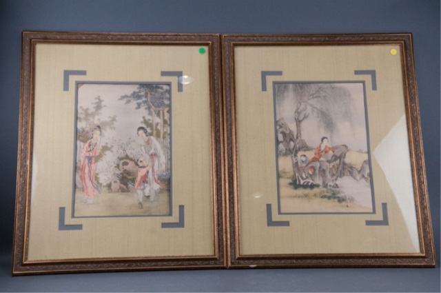 Appraisal: Depicting domestic scenes Untitled artist unknown Framed and matted under