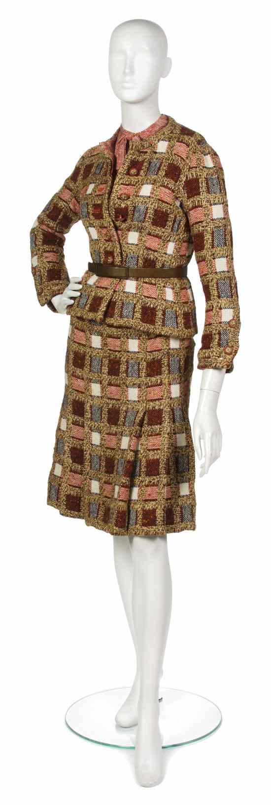 Appraisal: A Chanel Couture Multicolor Wool Skirt Suit in a brown