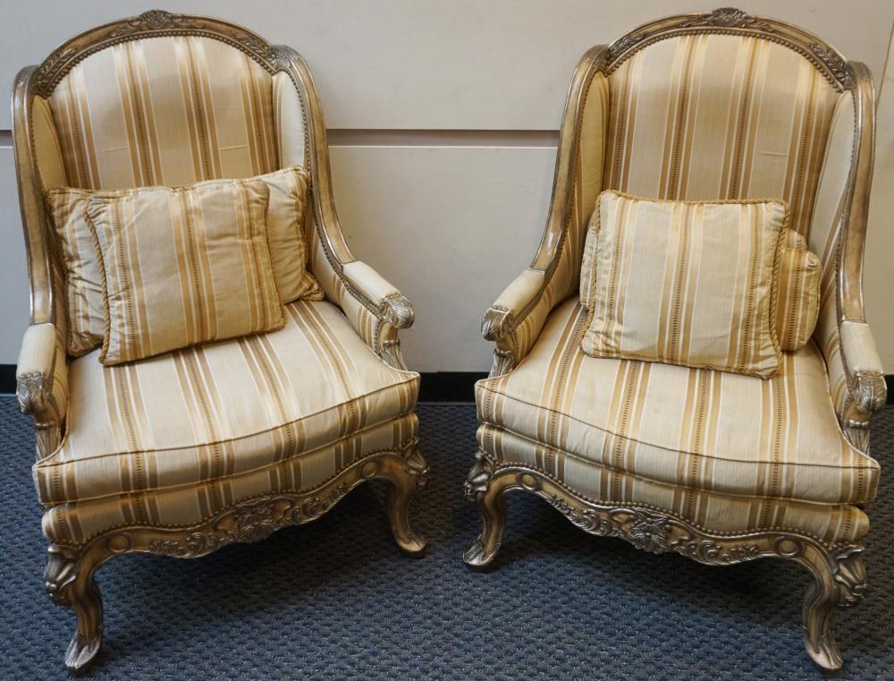 Appraisal: PAIR OF LOUIS XV STYLE PARTIAL GILT SILVER PAINTED AND