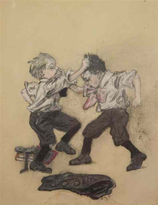 Appraisal: W M A th century School Boy Fight pastel on