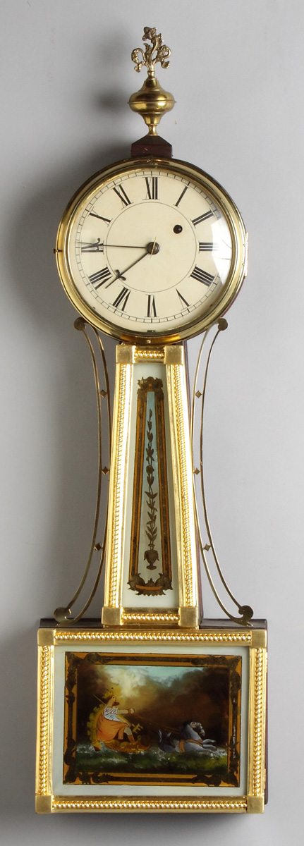 Appraisal: New England Gilt Front Banjo C Painted iron dial Reverse