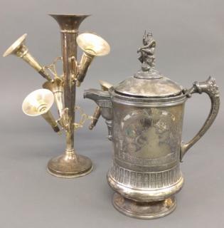 Appraisal: Pitcher and epergne Silver plate cold water pitcher late th