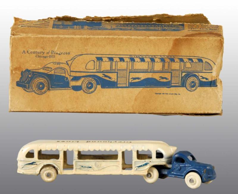 Appraisal: Cast Iron Arcade Greyhound Lines GMC Bus Toy Description American