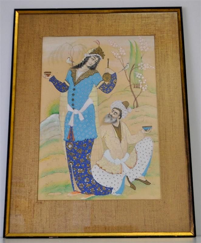 Appraisal: QAJAR DYNASTY IRAN th CENTURY PAINTING Exceptional Qajar Dynasty Iran