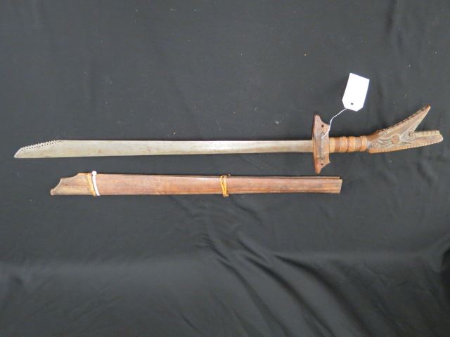 Appraisal: Antique Executioner's Sword carved wooden handle blade retains part of