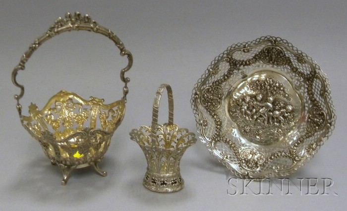 Appraisal: Three German Silver Items a silver dish with reticulated sides