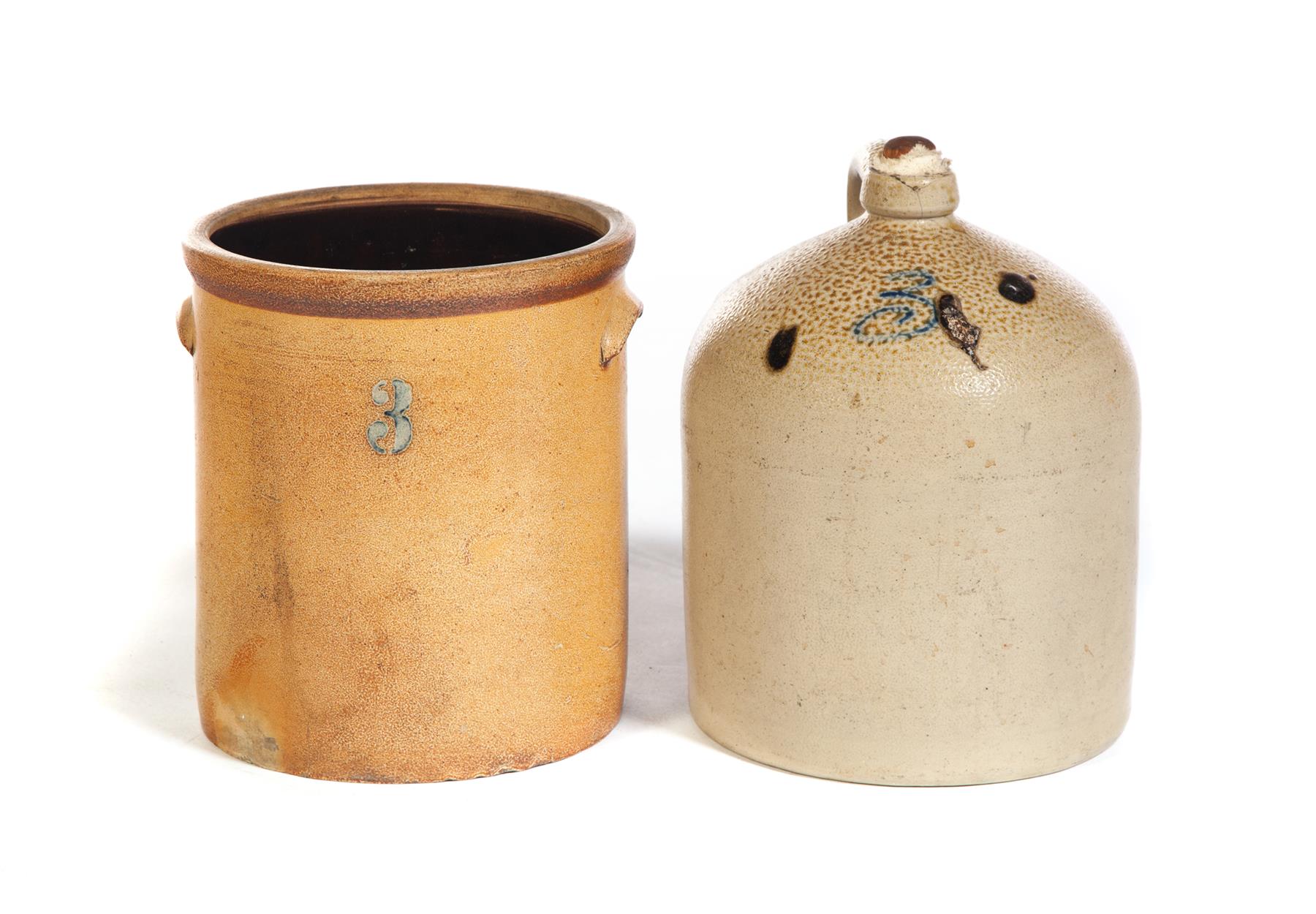 Appraisal: TWO THREE-GALLON STONEWARE PIECES American nd half- th century Jar