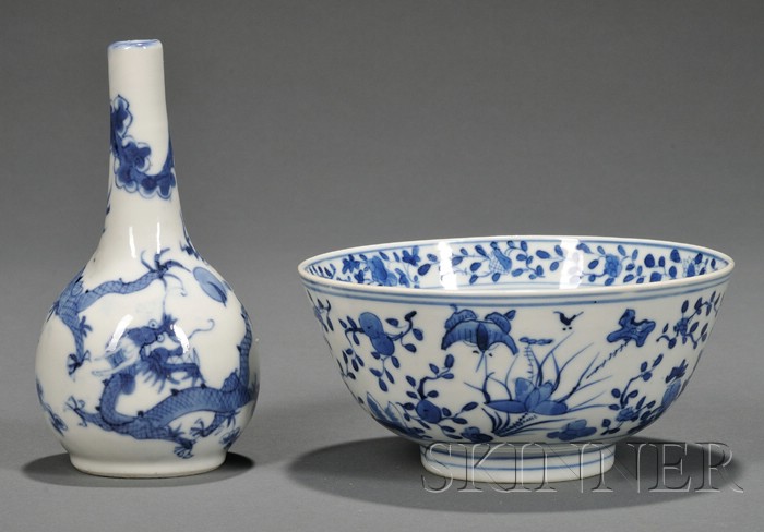 Appraisal: Two Pieces of Chinese Blue and White Porcelain a bottle