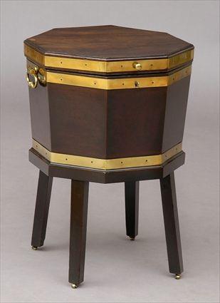 Appraisal: GEORGE III BRASS-BOUND ROSEWOOD AND MAHOGANY CELLARET ON LATER STAND