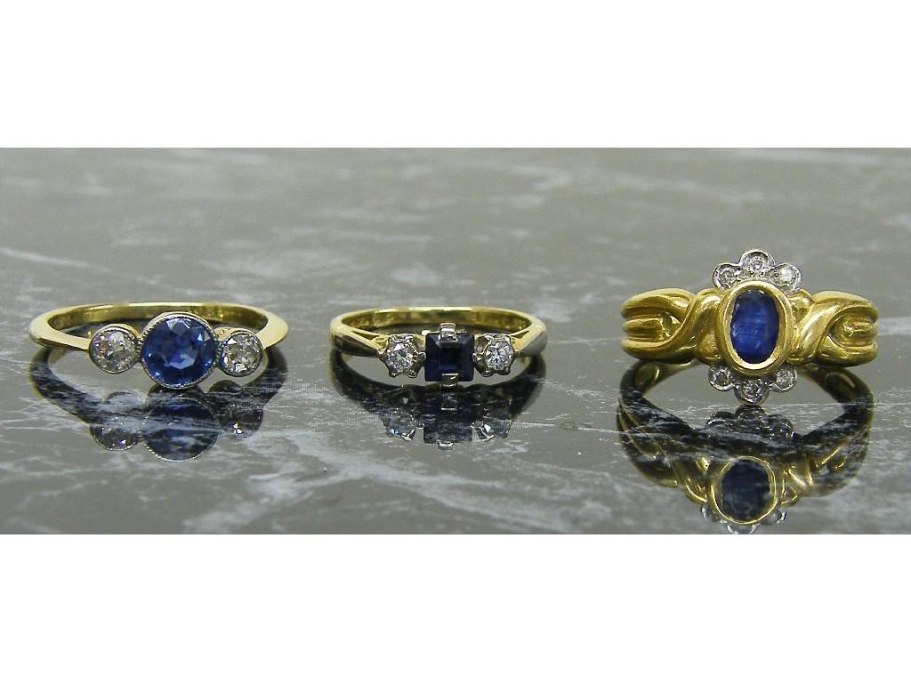 Appraisal: ct sapphire and diamond cluster ring two other ct three