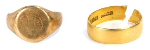 Appraisal: Two wedding bands comprising an ct gold band of plain