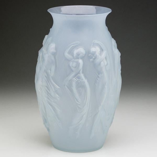 Appraisal: Sabino blue opalescent vase La Danse with dancing female figures