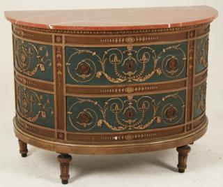 Appraisal: ADAM'S DESIGNED DEMILUNE MARBLE TOP COMMODE DECORATIVE ADAM'S DESIGNED POLYCHROME