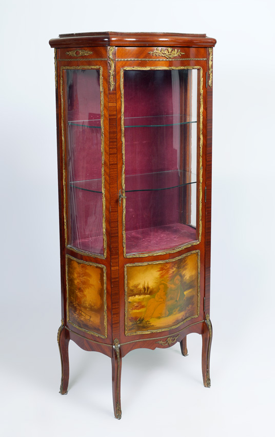 Appraisal: FRENCH VERNIS MARTIN STYLE PAINTED DISPLAY CABINET Bowed front and