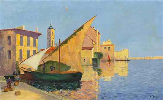 Appraisal: Jacques Henri Delpy French - Harbor Scene oil on canvas