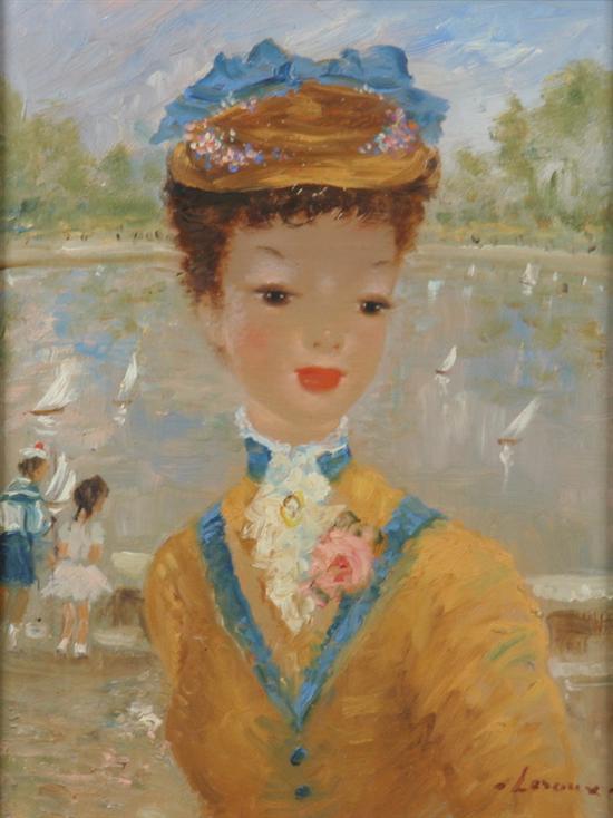 Appraisal: AUGUSTE LEROUX French - YOUNG GIRL IN HAT WITH BLUE