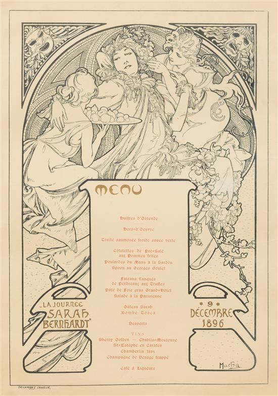 Appraisal: Sale Lot After Alphonse Mucha Czech - Menu pour La