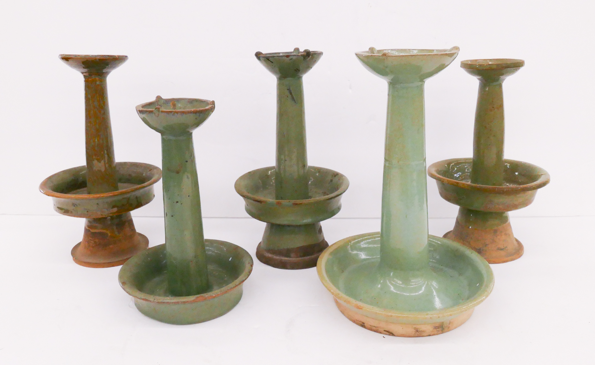 Appraisal: pc Antique Chinese Ceramic Candle Stands- approx '' each