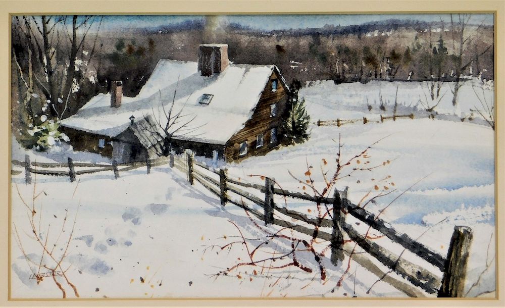 Appraisal: Larry Webster Massachusetts Winter Cabin Painting Larry Webster Massachusetts -