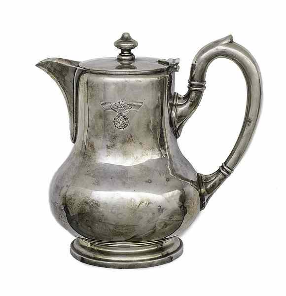 Appraisal: German WWII Silver-Plated Army Coffee Pot This German silver-plated coffee