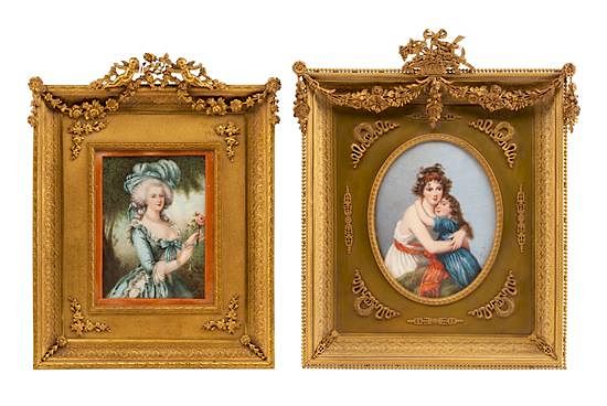 Appraisal: Two Continental Portrait Miniatures Larger overall height x width inches