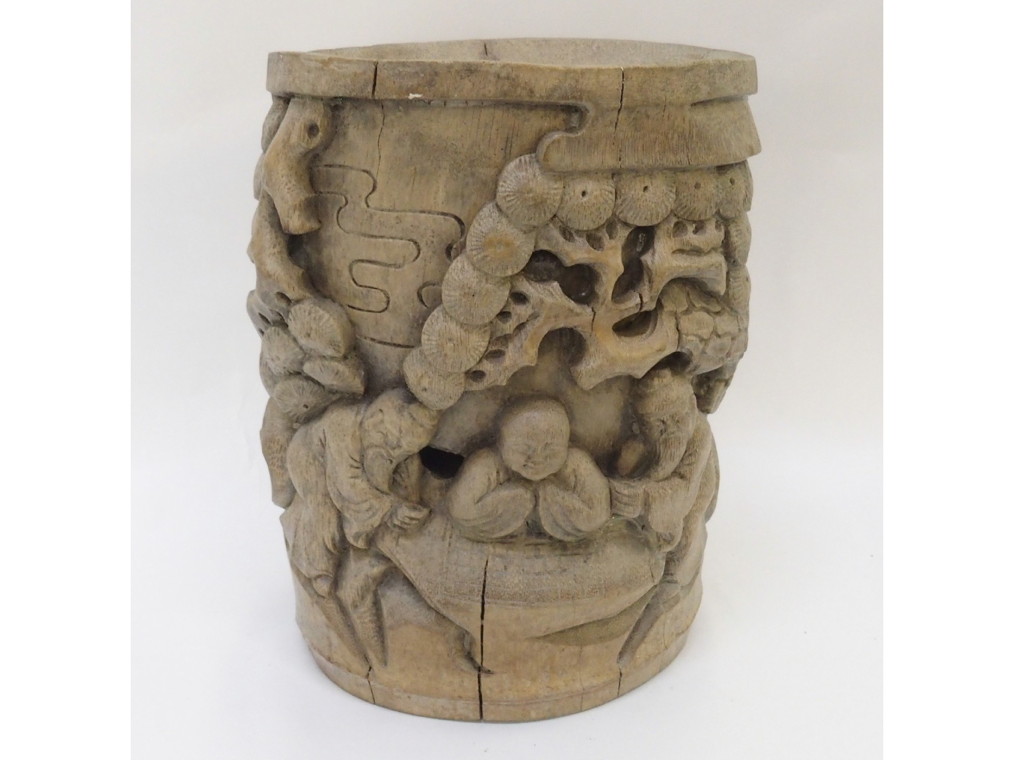 Appraisal: Chinese carved wood brushpot