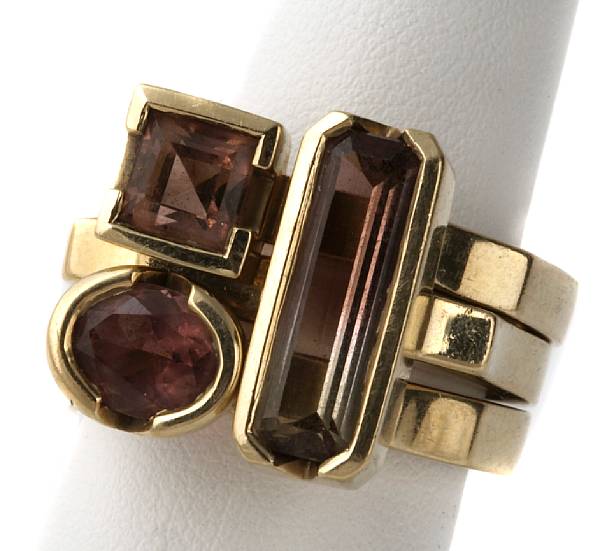 Appraisal: A collection of three pink tourmaline and k gold stack