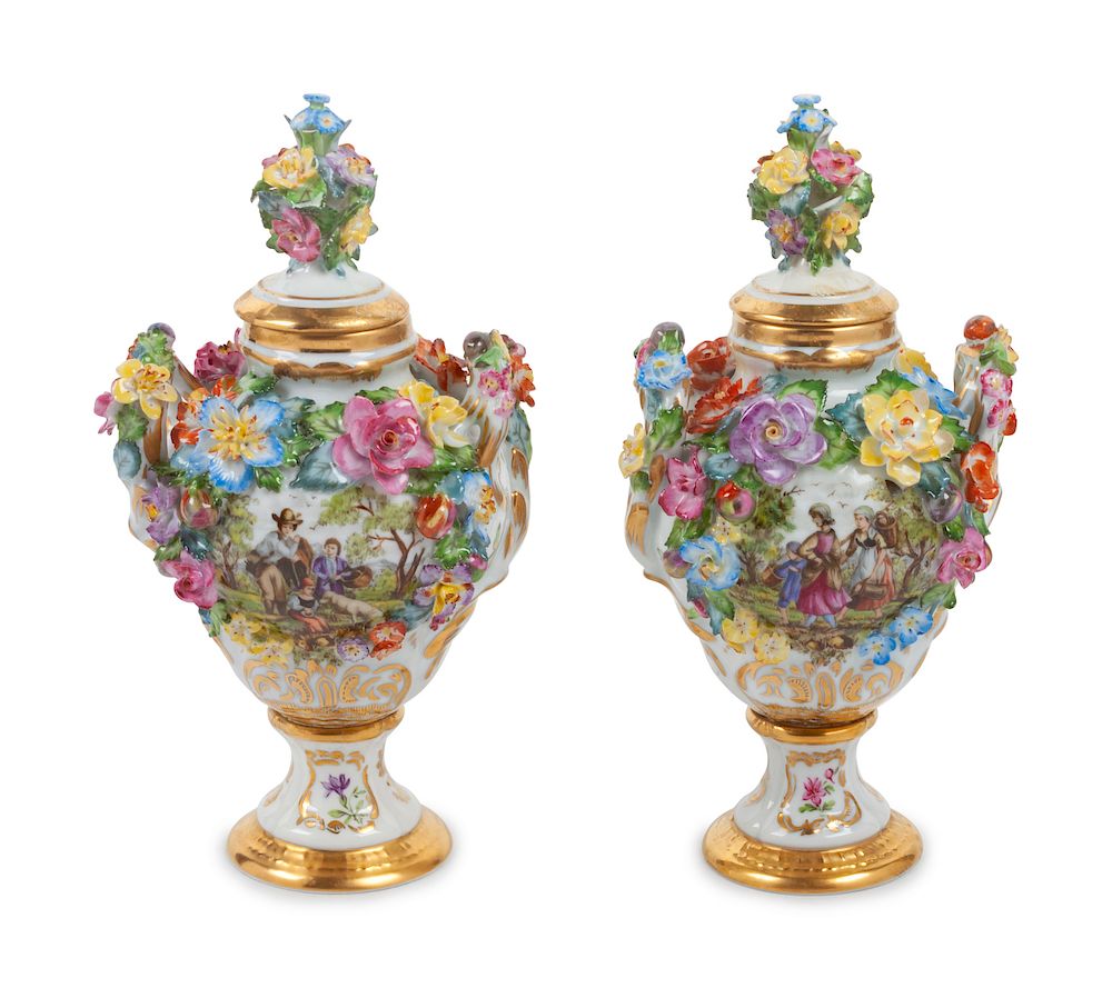 Appraisal: A Pair of Lidded Porcelain Vases Height inches A Pair