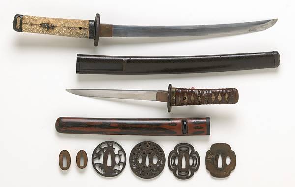 Appraisal: Two swords and six sword fittings Wakazashi nagasa cm shinogi-zukuri