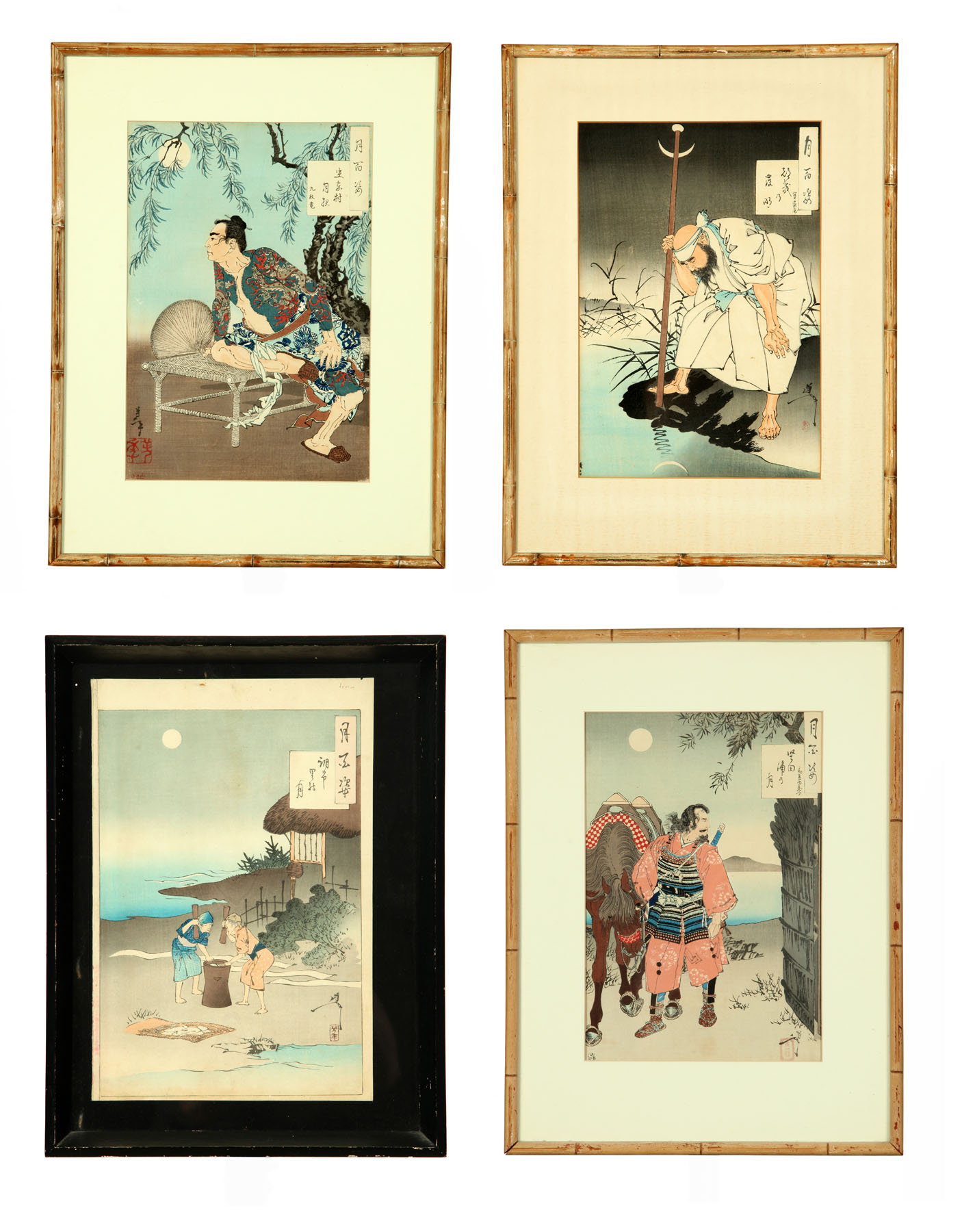 Appraisal: FOUR WOODBLOCK PRINTS Japan late th-early th century Moonlit scenes