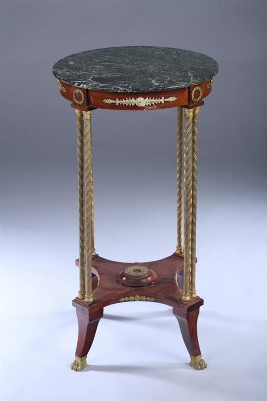 Appraisal: NEOCLASSICAL STYLE MARBLE-TOP BRONZE-MOUNTED GUERIDON Late th century Circular mottled-vert