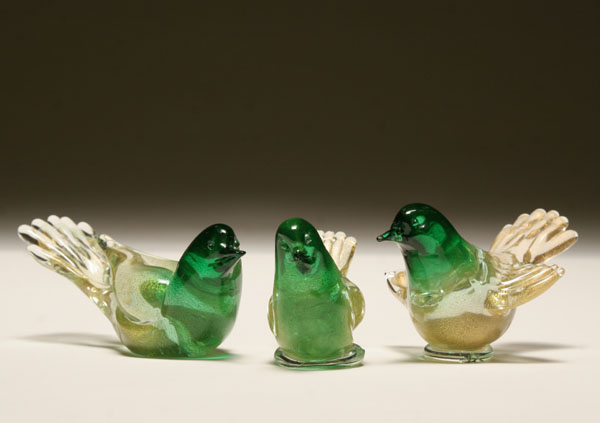 Appraisal: Salviati Murano art glass bird figures Green shaded bodies with