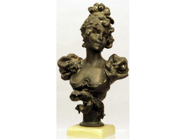 Appraisal: Early spelter statue of Victorian lady on marble base Estimate