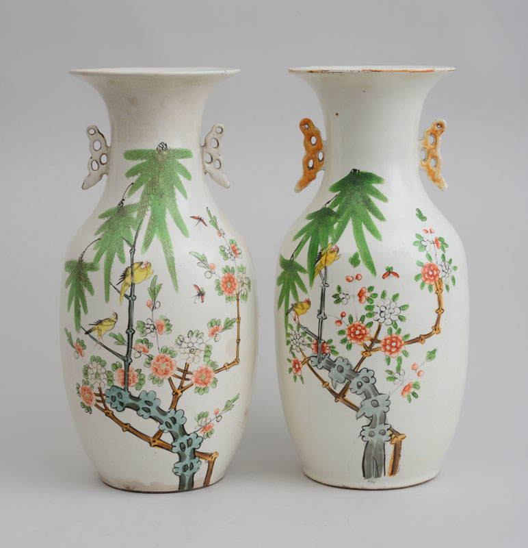 Appraisal: PAIR OF CHINESE PORCELAIN BALUSTER-FORM VASES Each with yellow song