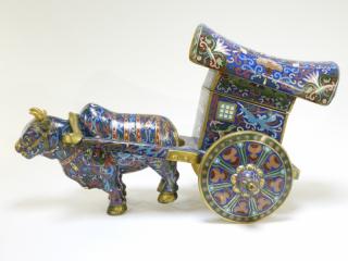 Appraisal: Chinese Cloisonne Enamel Ox with Wagon CHINA MID TH CENTURY