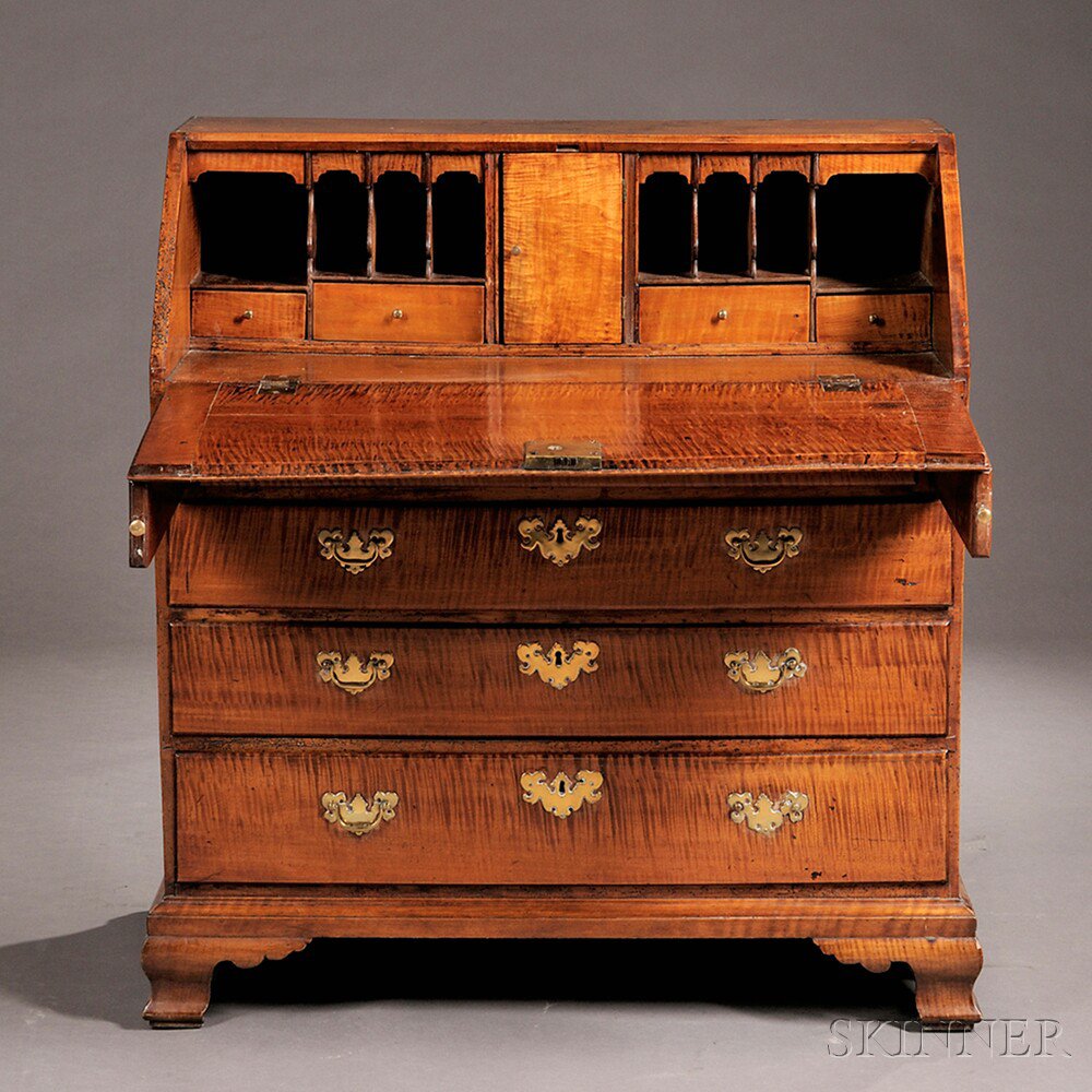 Appraisal: Tiger Maple Slant-lid Desk possibly Rhode Island last half th