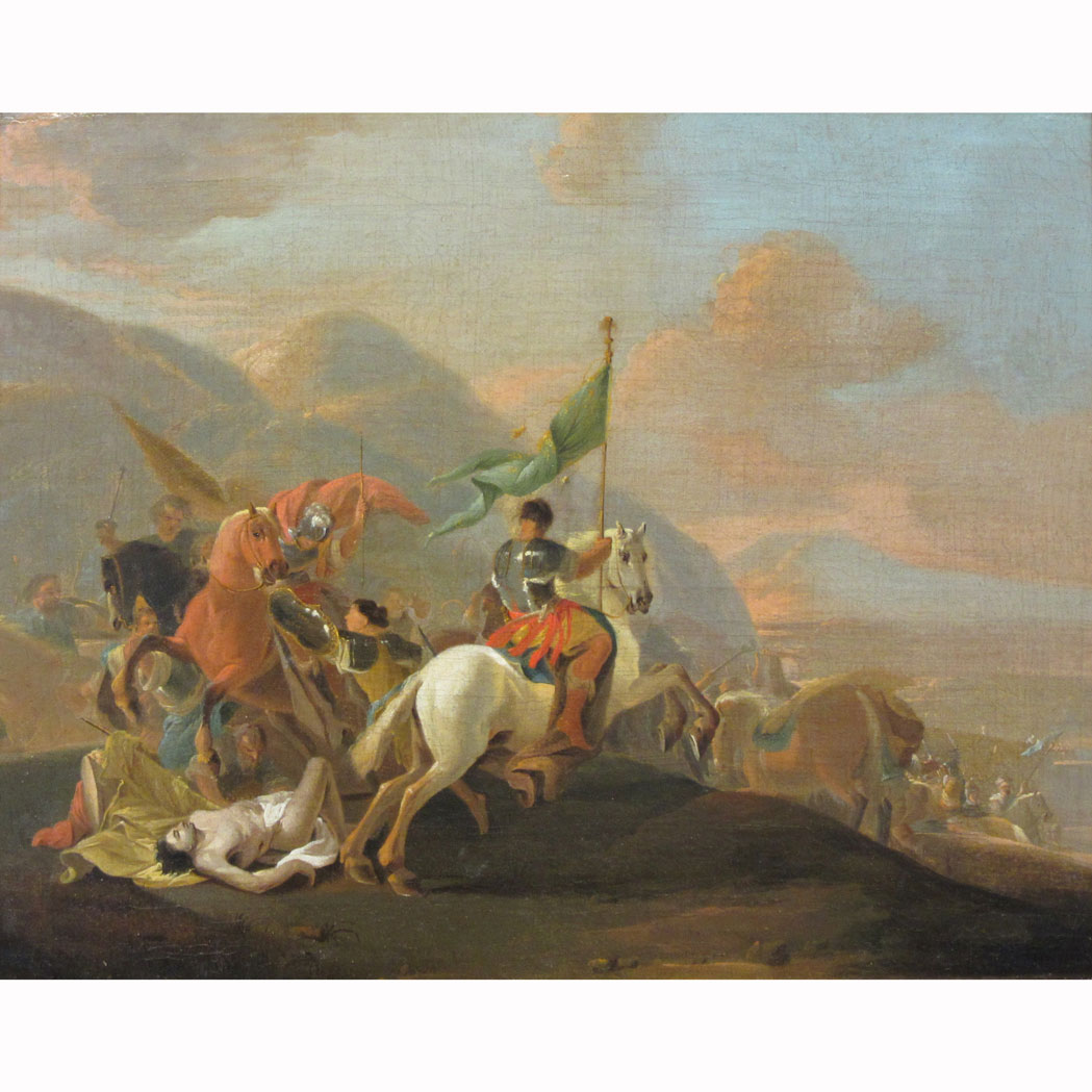 Appraisal: Follower of Johannes Lingelbach Battle Scene Oil on canvas x