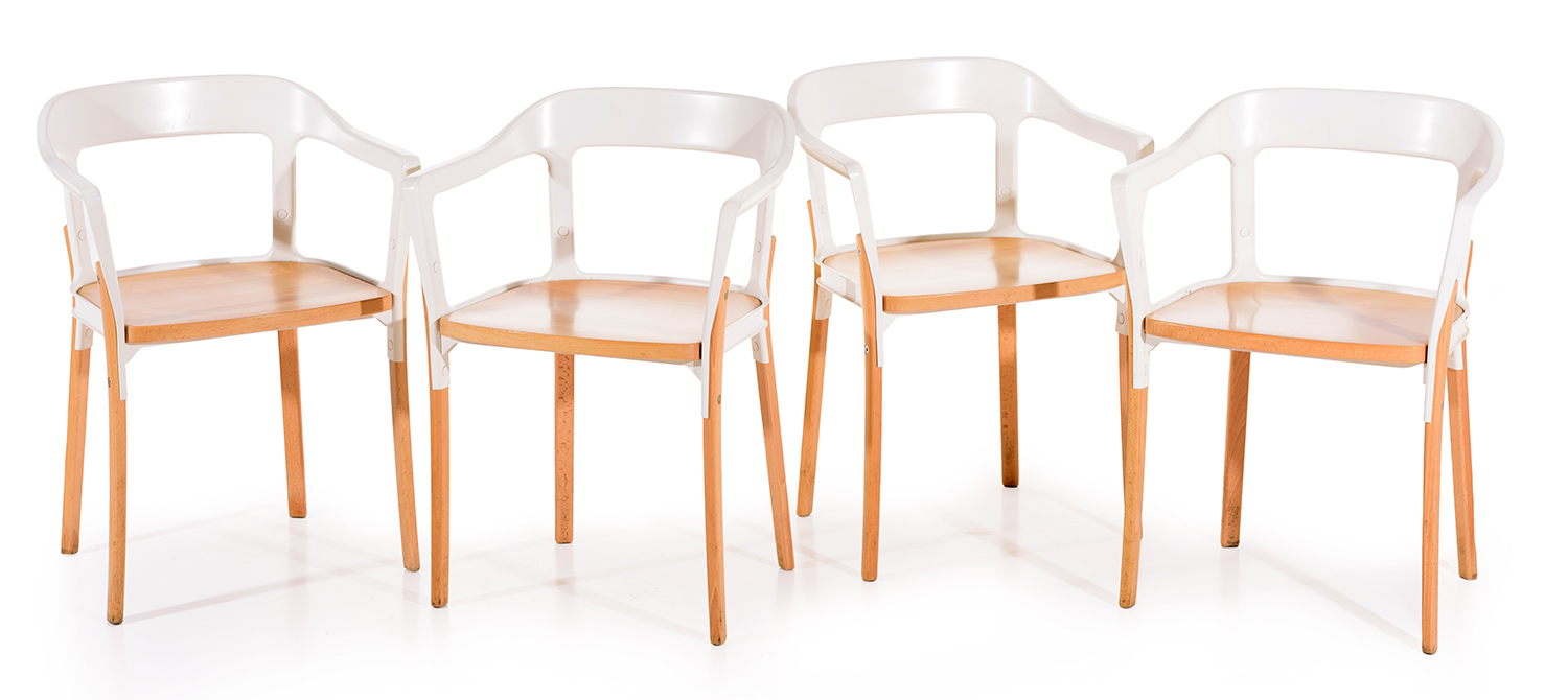 Appraisal: FOUR STEELWOOD CHAIRS FOR MAGIS Seat and legs in solid