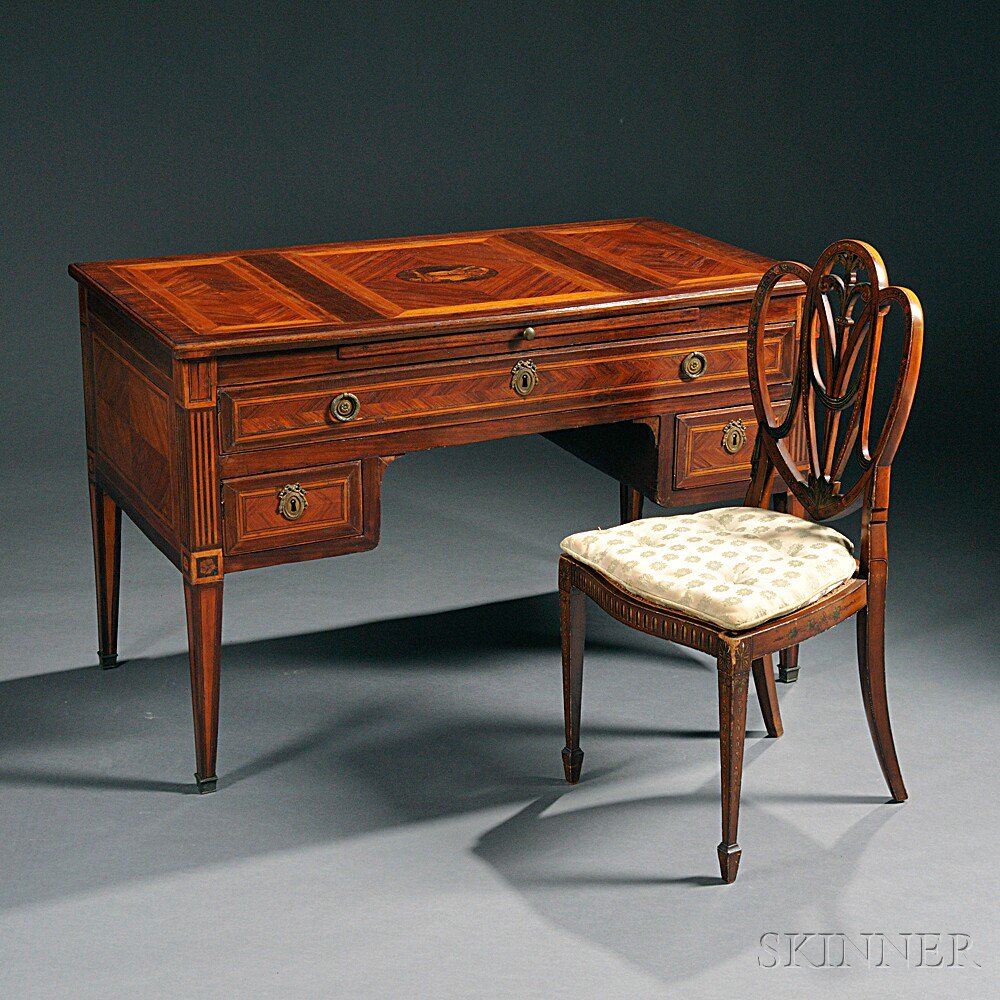 Appraisal: Louis XVI Kingwood- and Tulipwood-veneered Bureau Plat early th century