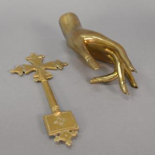 Appraisal: Two heavy brass pieces including coptic procession cross and a