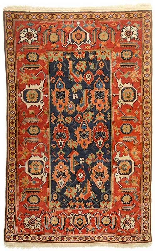 Appraisal: Serapi Rug th century repeating geometric floral design on blue