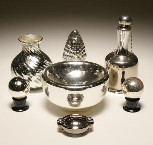 Appraisal: Seven mercury glass table articles including a vase decanter bowl