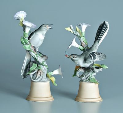 Appraisal: Two Boehm porcelain bird figurines mockingbirds with morning glories one