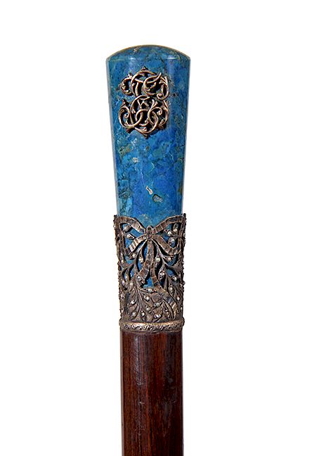 Appraisal: Lapis Diamond and Pearl Art Nouveau Cane Ca - An