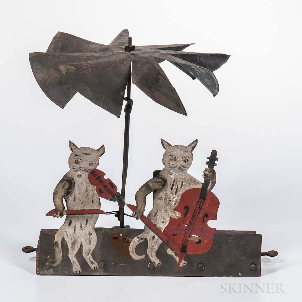 Appraisal: Painted Sheet Iron and Wood Cats and the Fiddle Wind