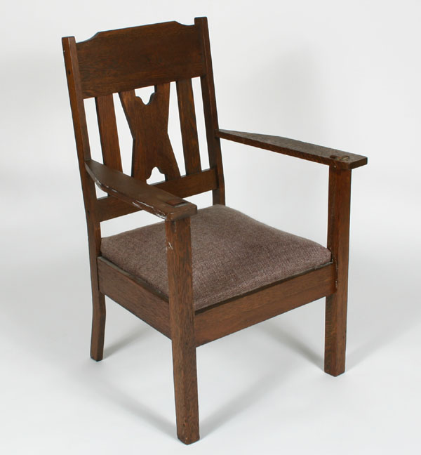 Appraisal: Mission oak arm chair with upholstered spring cushion double slat