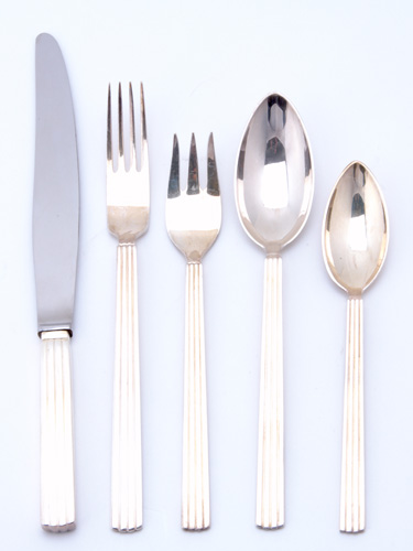 Appraisal: GEORG JENSEN Forty-piece silver-plate flatware service for eight in the