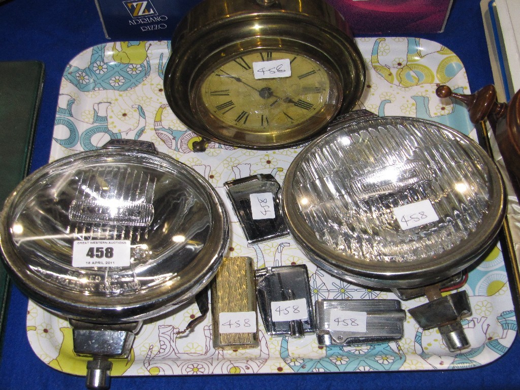 Appraisal: Lot comprising two beam lamps four cigarette lighters and an